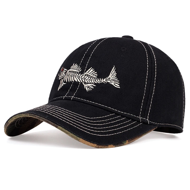 Unisex Fishbone Embroidered Baseball Cap for All Seasons