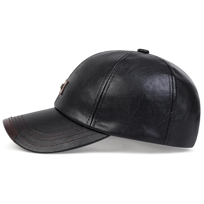 Unisex PU Leather Letter Patch Baseball Cap Adjustable - Arthur's Wellness Emporium