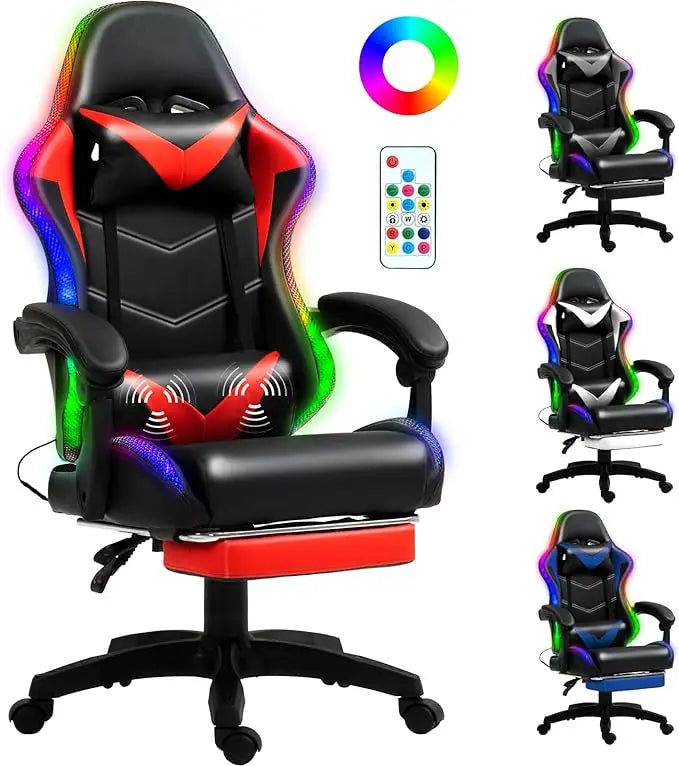 Racing Style Gaming Chair with RGB Lights and Lumbar Support
