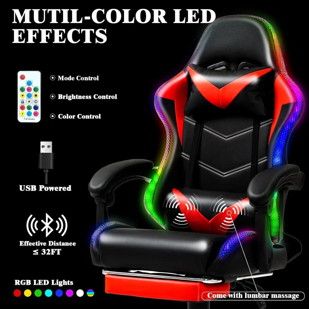 Racing Style Gaming Chair with RGB Lights and Lumbar Support