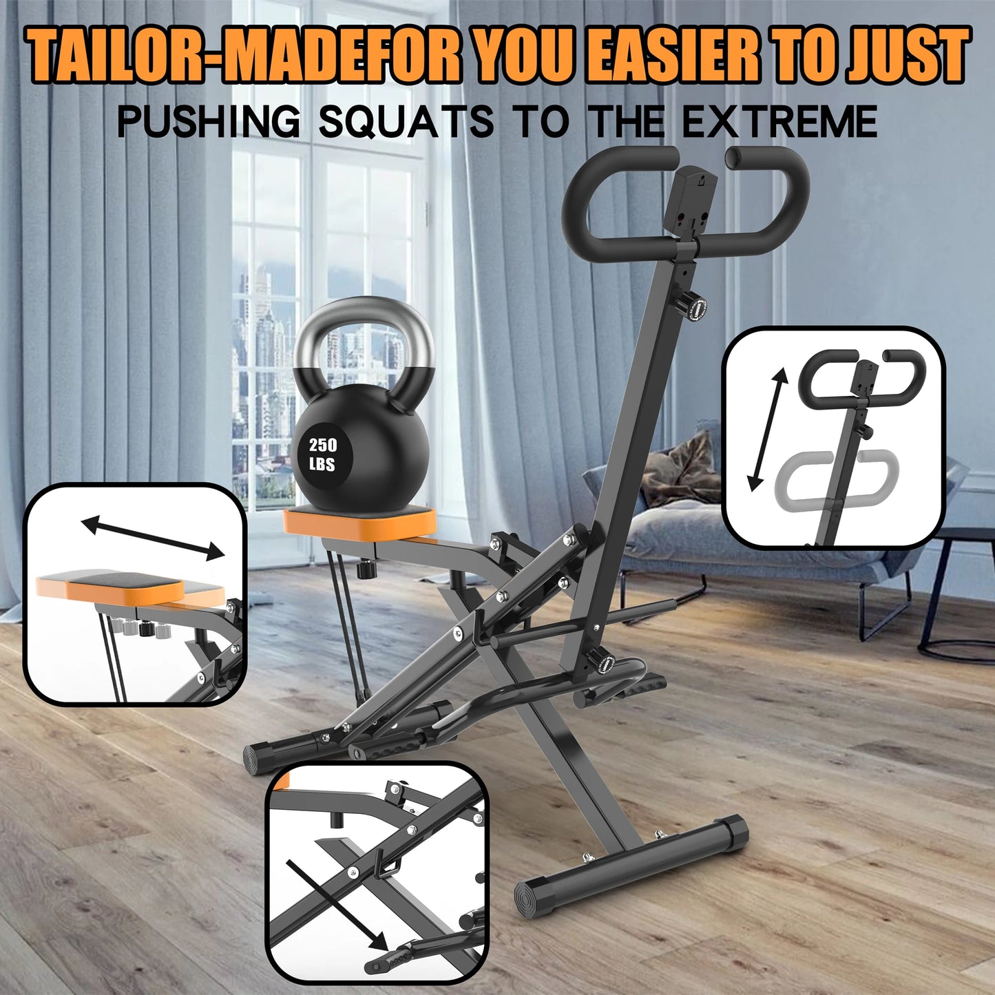 Foldable Squat Machine With Resistance Band For Glutes