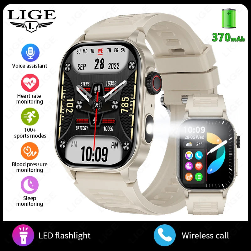 LIGE Smart Watch LED Flashlight Military Sport Waterproof