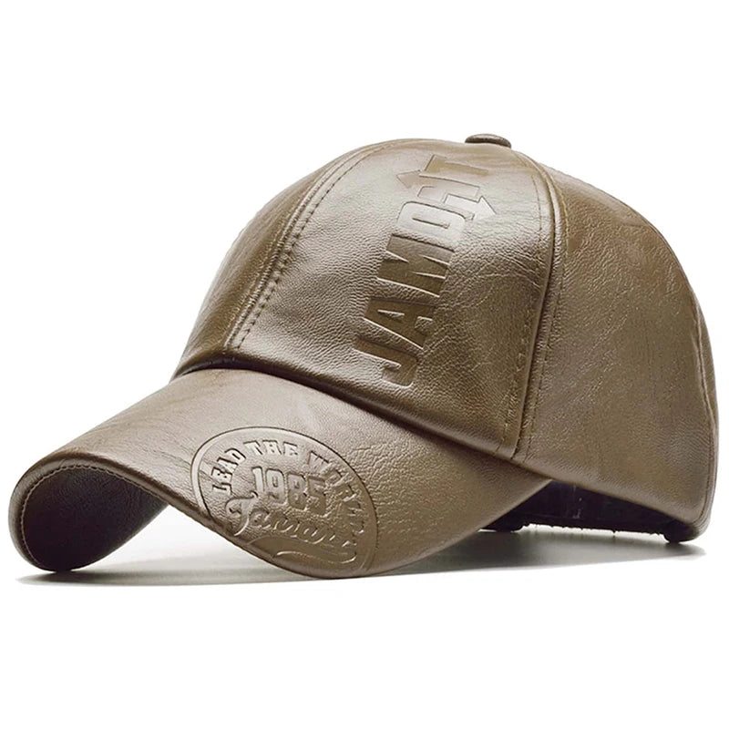 Unisex PU Leather Letter Print Baseball Cap for All Seasons