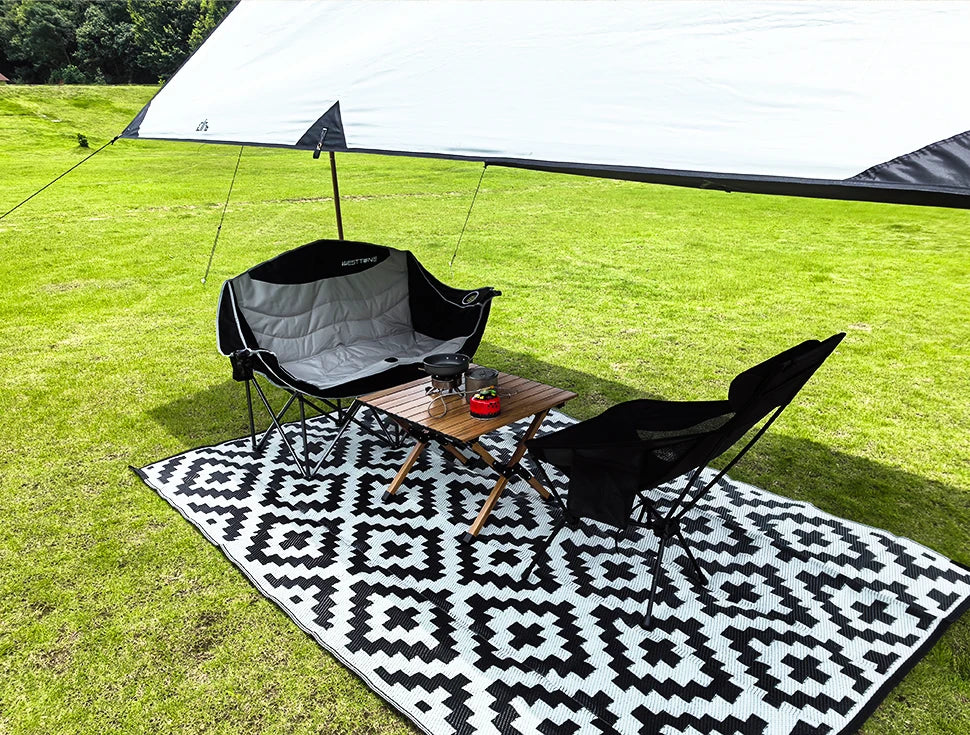 WESTTUNE Double Camping Chair Outdoor Folding Sofa With Cup Holder - Arthur's Wellness Emporium