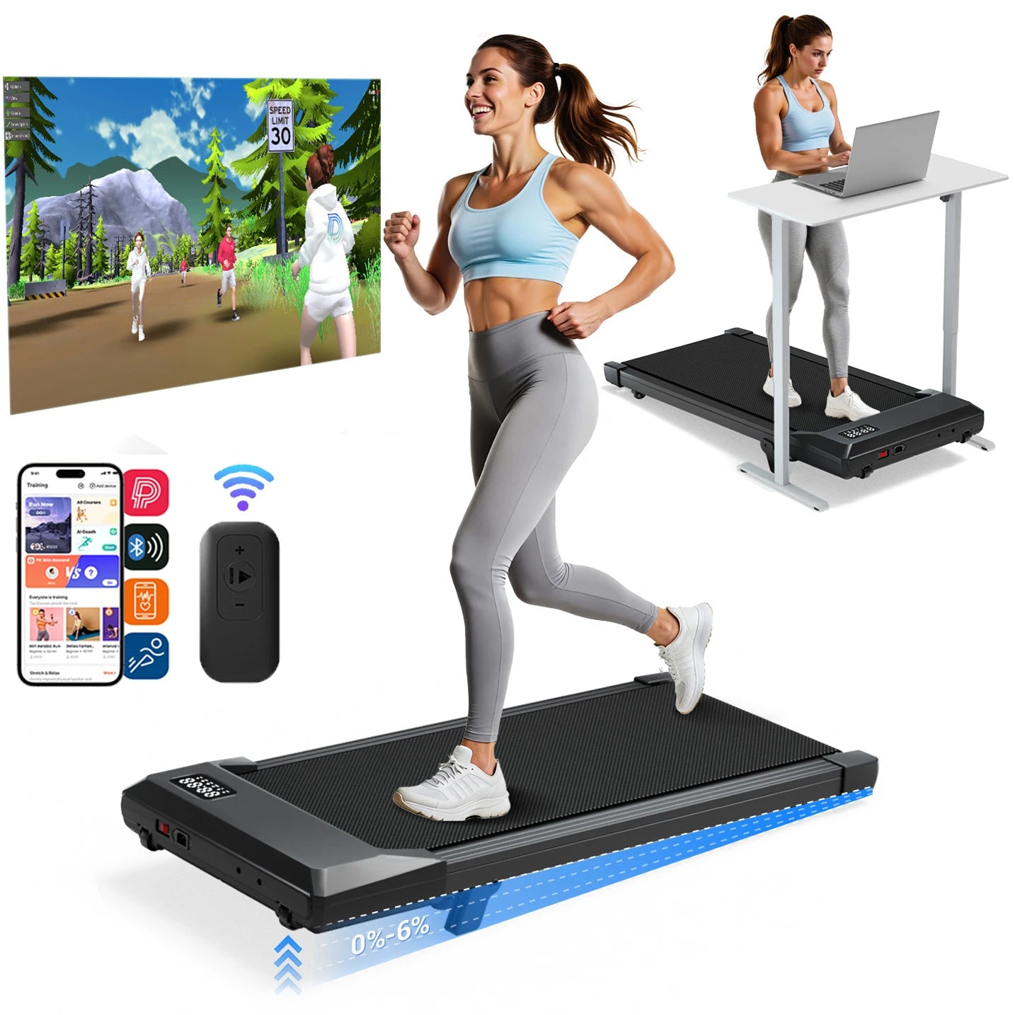 Superun Under Desk Treadmill 2.5 HP With LED Display Remote - Arthur's Wellness Emporium