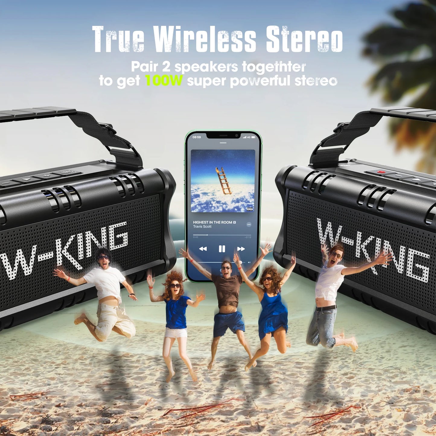 W-King 90W Peak Bluetooth Speaker IPX6 Waterproof Outdoor Portable - Arthur's Wellness Emporium