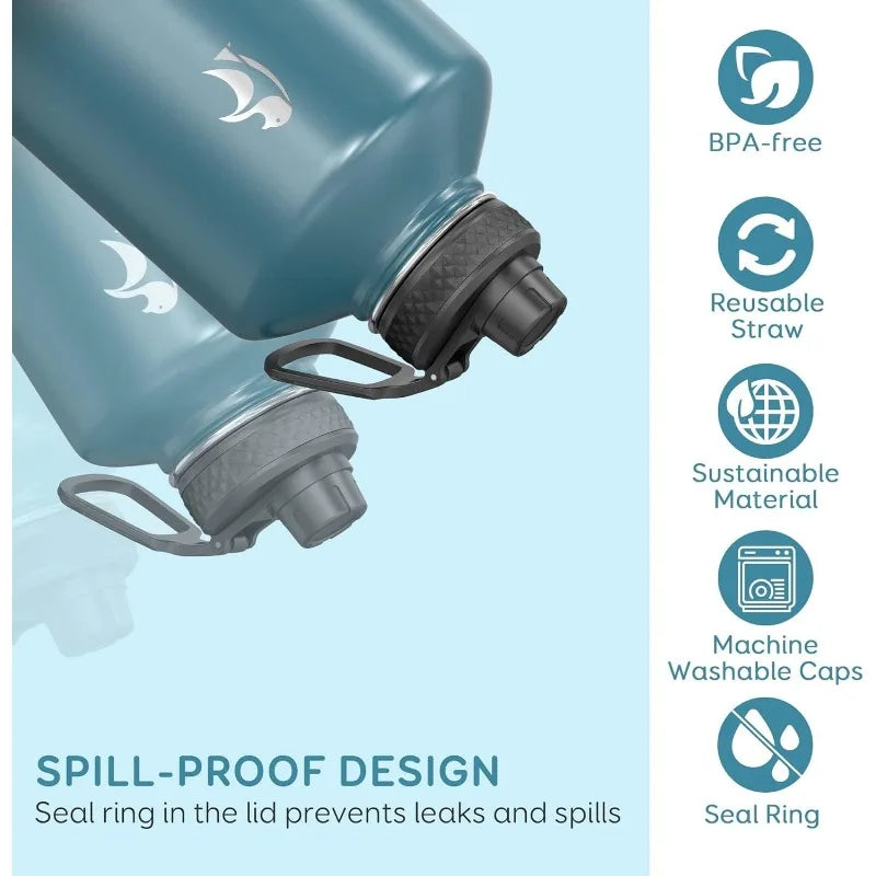 128 Ounce Insulated Water Bottle with Straw and Lids