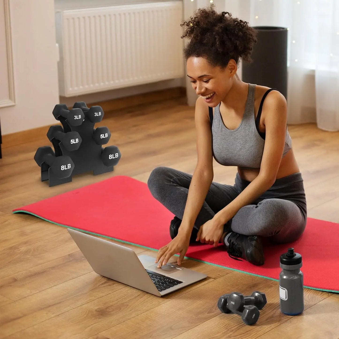 Dumbbell Set with Stand Coated Hand Weights for Home Gym