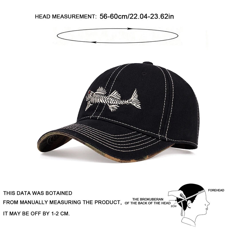 Unisex Fishbone Embroidered Baseball Cap for All Seasons