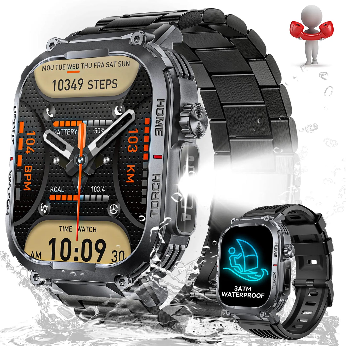 LaNikar Smart Watch Men 3ATM Waterproof S320B Compass LED Flashlight Heart Rate - Arthur's Wellness Emporium