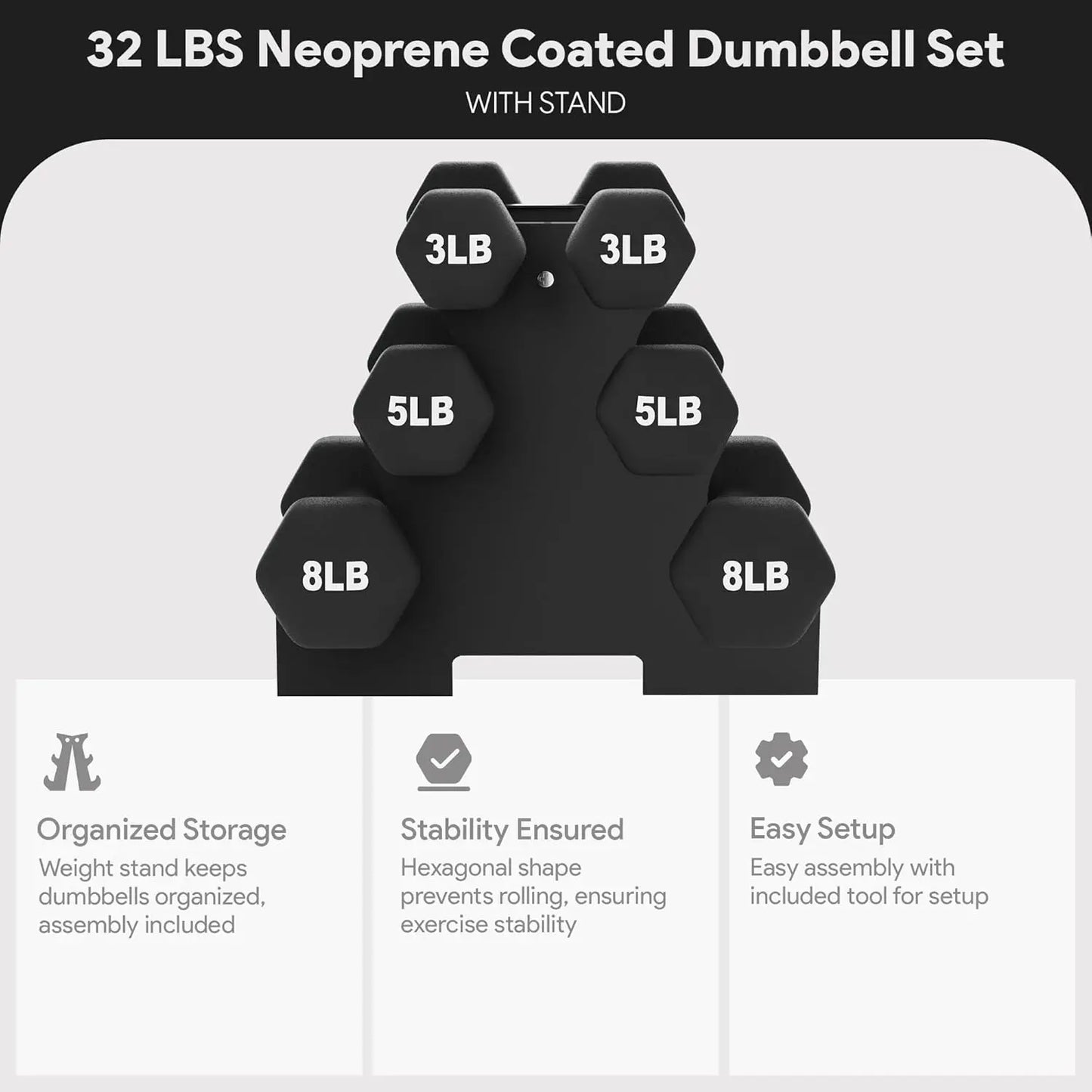 Dumbbell Set with Stand Coated Hand Weights for Home Gym