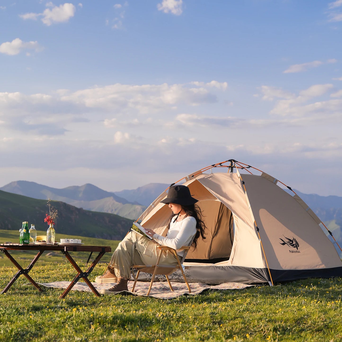 Pakicetus Instant Golden Tent Portable 3-4 Person Sun Rain Shelter Beach Camping - Arthur's Wellness Emporium