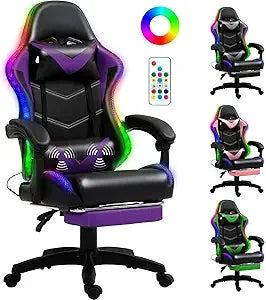 Racing Style Gaming Chair with RGB Lights and Lumbar Support