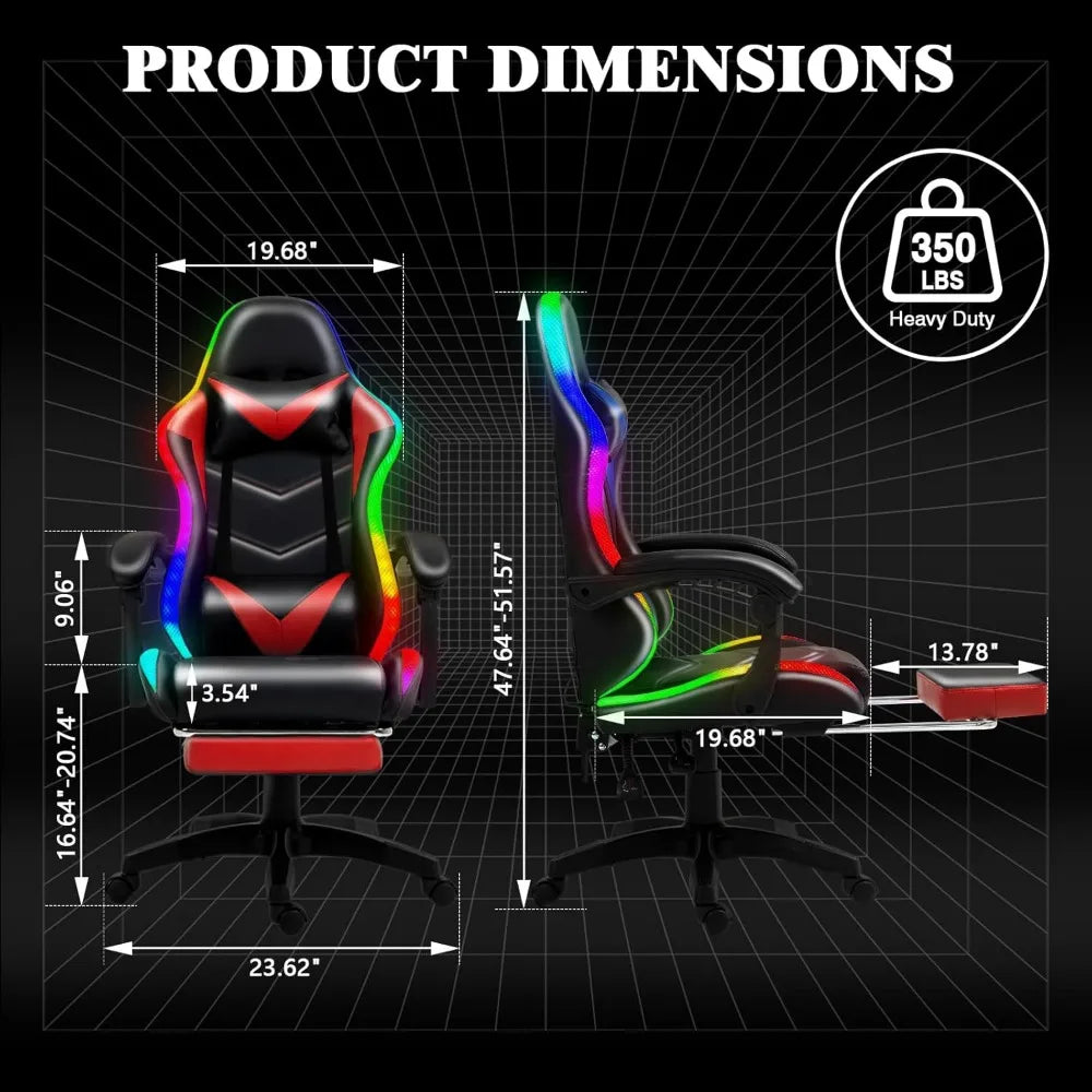 Racing Style Gaming Chair with RGB Lights and Lumbar Support