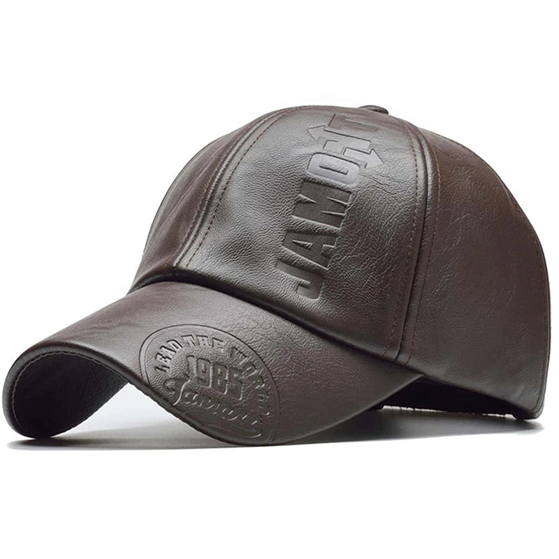 Unisex PU Leather Letter Print Baseball Cap for All Seasons
