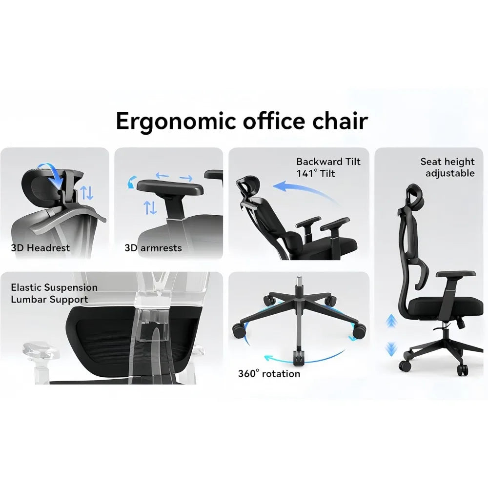 Ergonomic Office Chair with Adjustable Headrest and Armrests