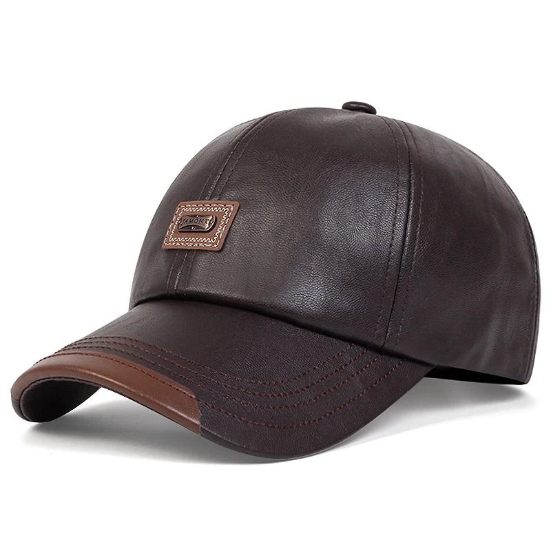 Unisex PU Leather Letter Patch Baseball Cap Adjustable - Arthur's Wellness Emporium