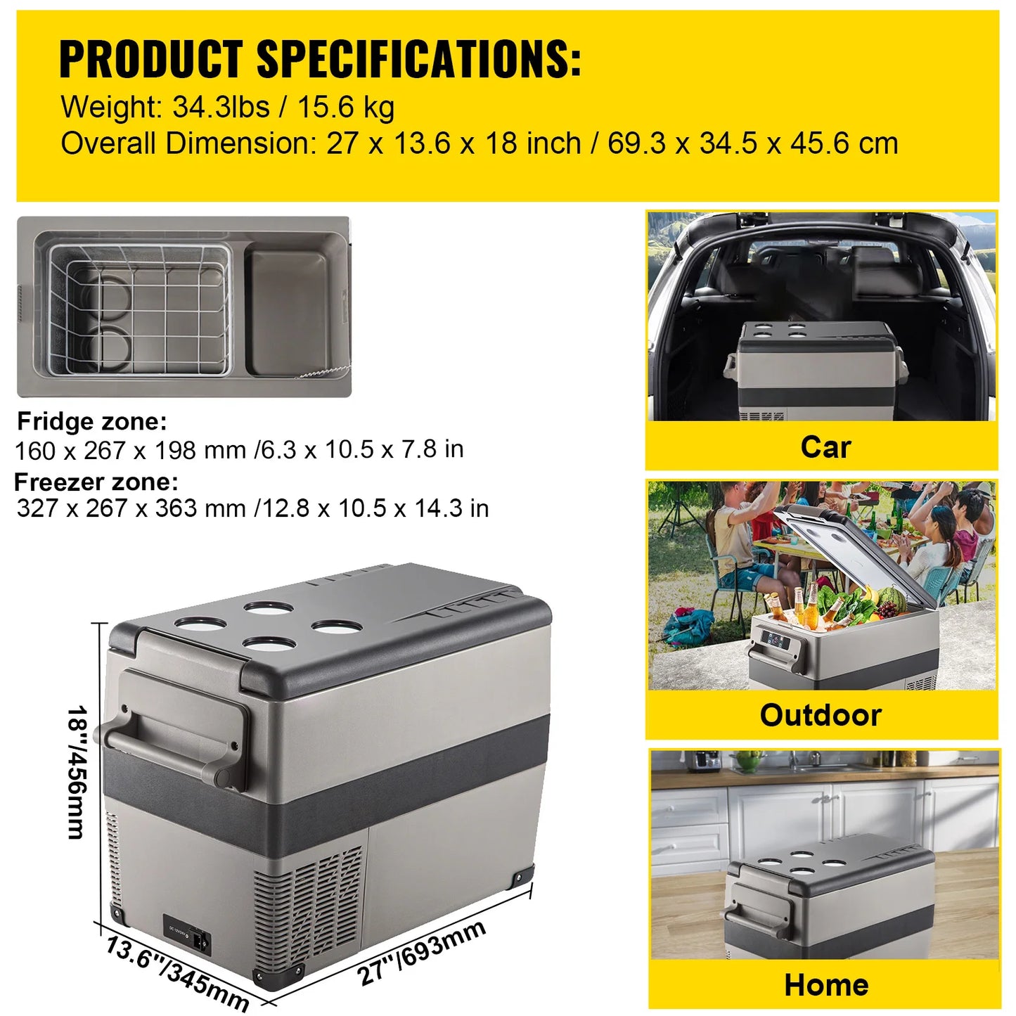 SucceBuy Car Refrigerator Portable 12V Compressor Cooler for Camping