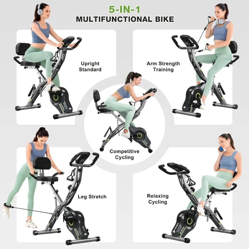 5 In 1 Folding Exercise Bike With Magnetic Resistance