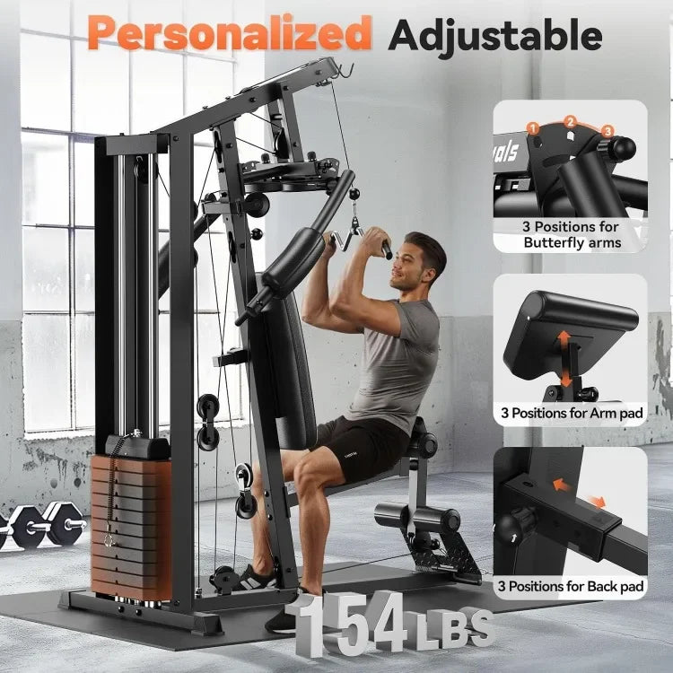 Multifunctional Home Gym Equipment with 154LBS Weight Stack