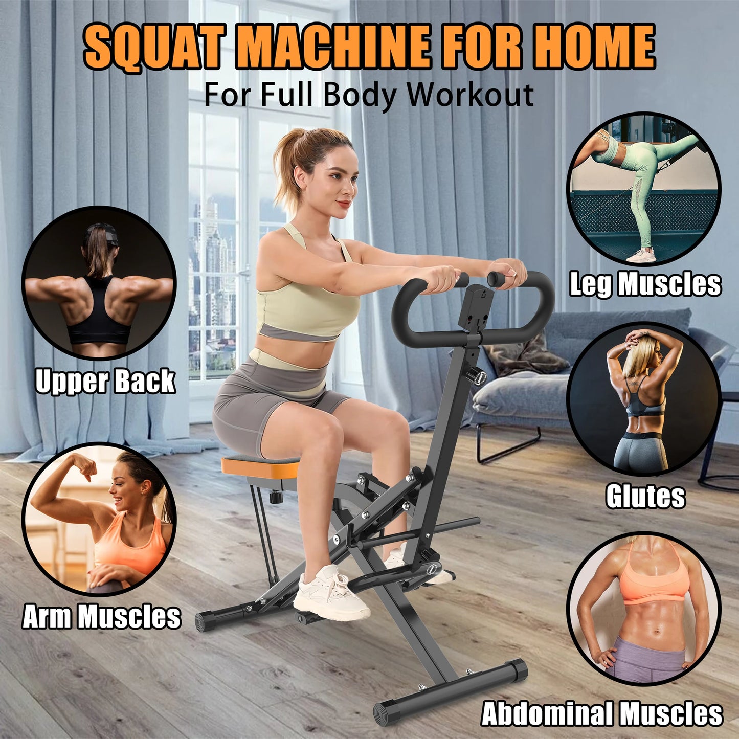 Foldable Squat Machine With Resistance Band For Glutes
