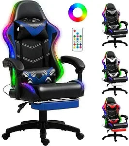 Racing Style Gaming Chair with RGB Lights and Lumbar Support