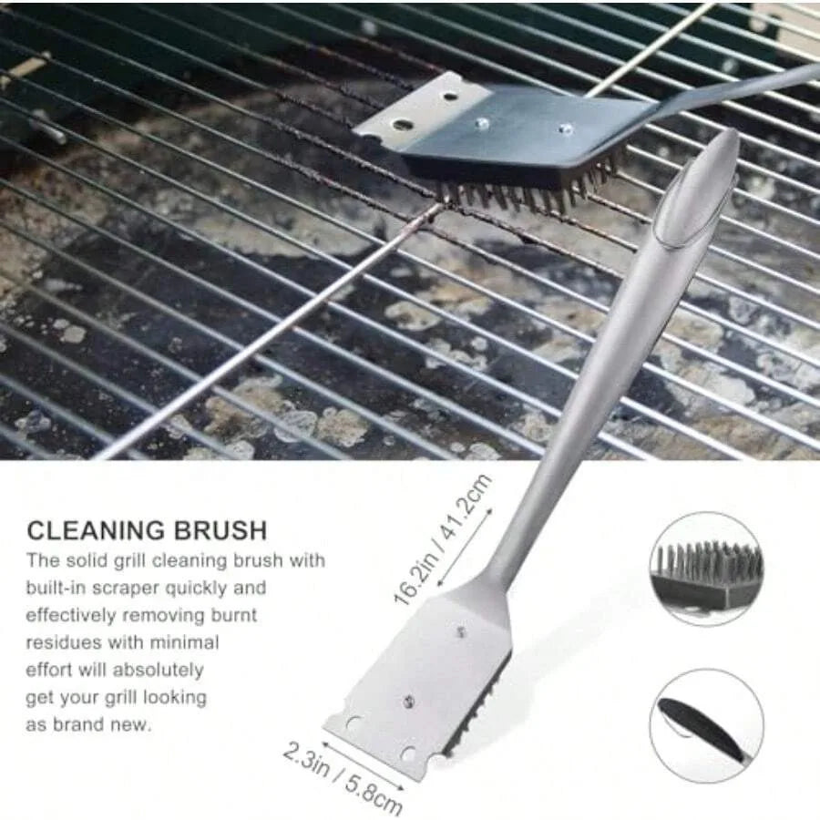 Eight Piece Stainless Steel BBQ Grill Set Spatula Fork Tongs