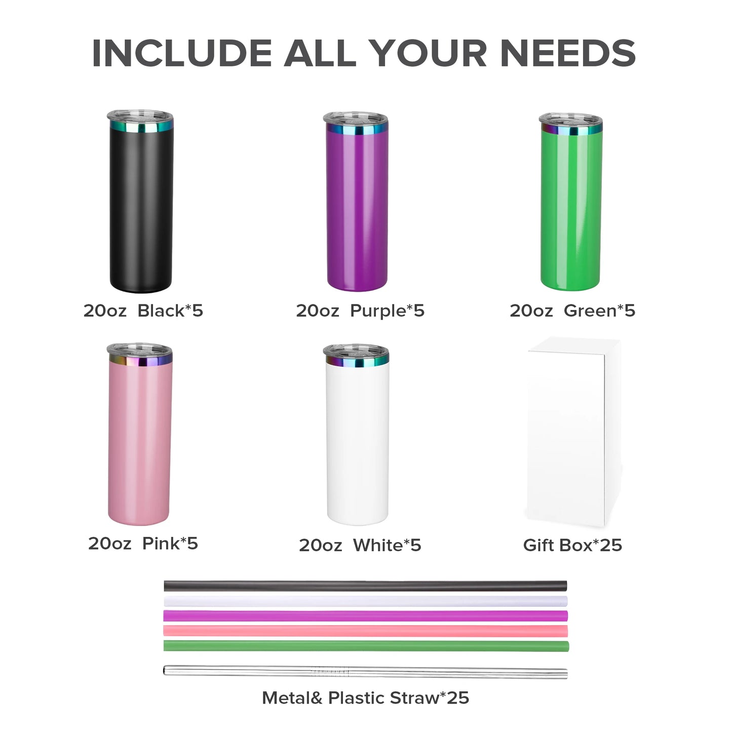 25 Pack 20OZ Powder Coated Vacuum Tumblers in Stylish Colors