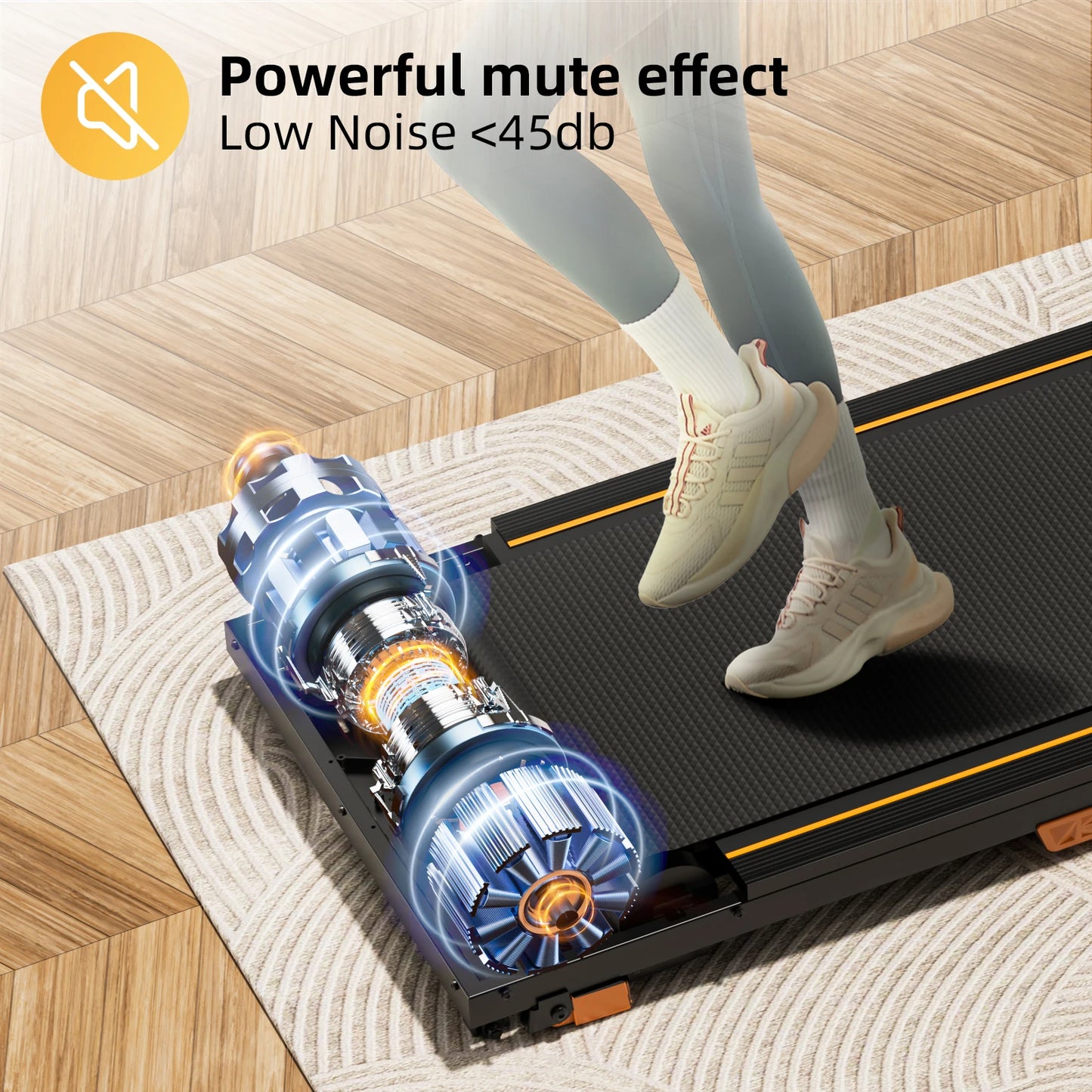 Compact Incline Under Desk Treadmill 330lbs Capacity