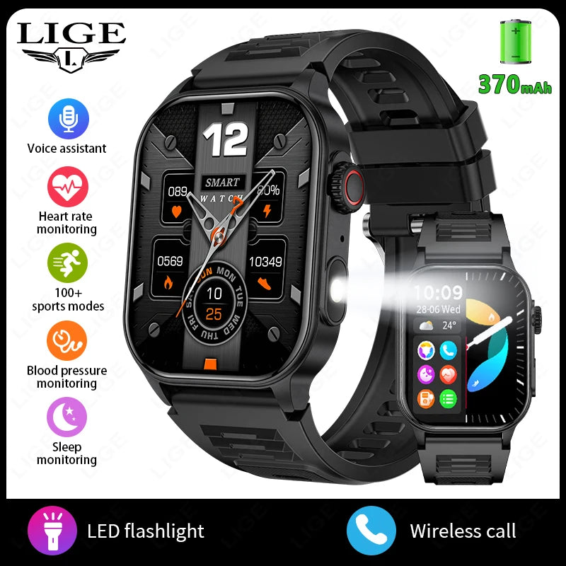 LIGE Smart Watch LED Flashlight Military Sport Waterproof