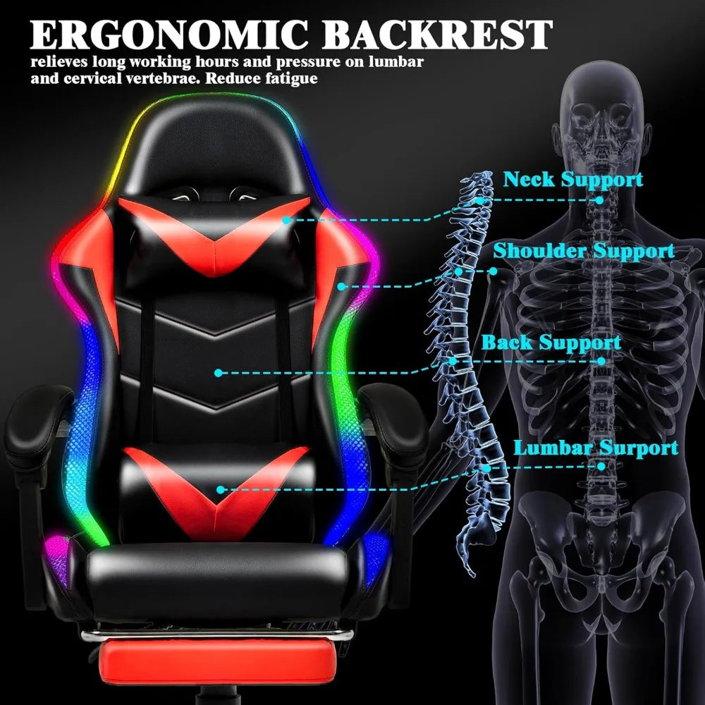 Racing Style Gaming Chair with RGB Lights and Lumbar Support