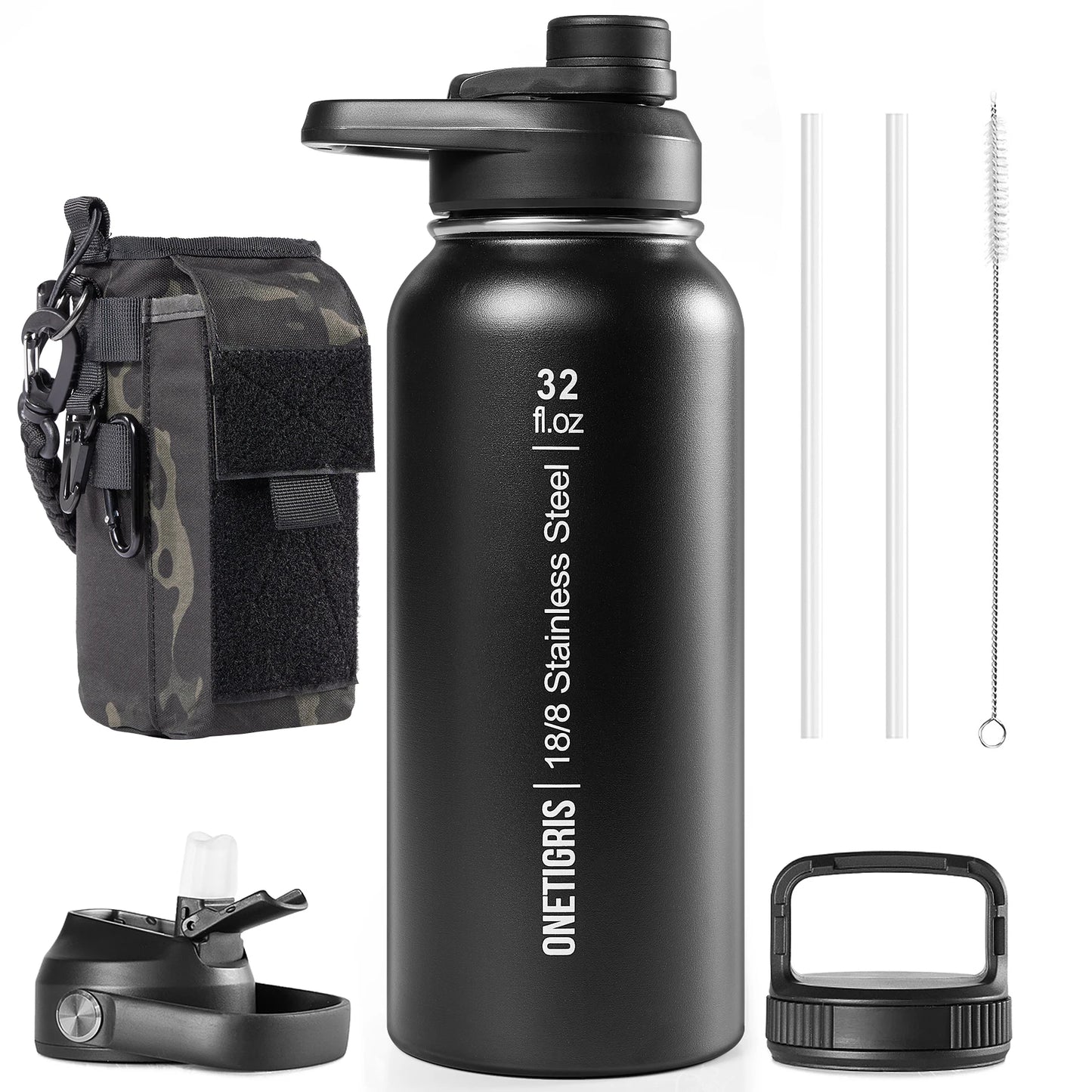ONETIGRIS Insulated Tactical Stainless Steel Water Bottle With Straw