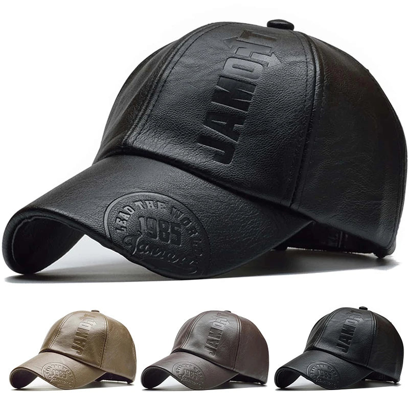 Unisex PU Leather Letter Print Baseball Cap for All Seasons