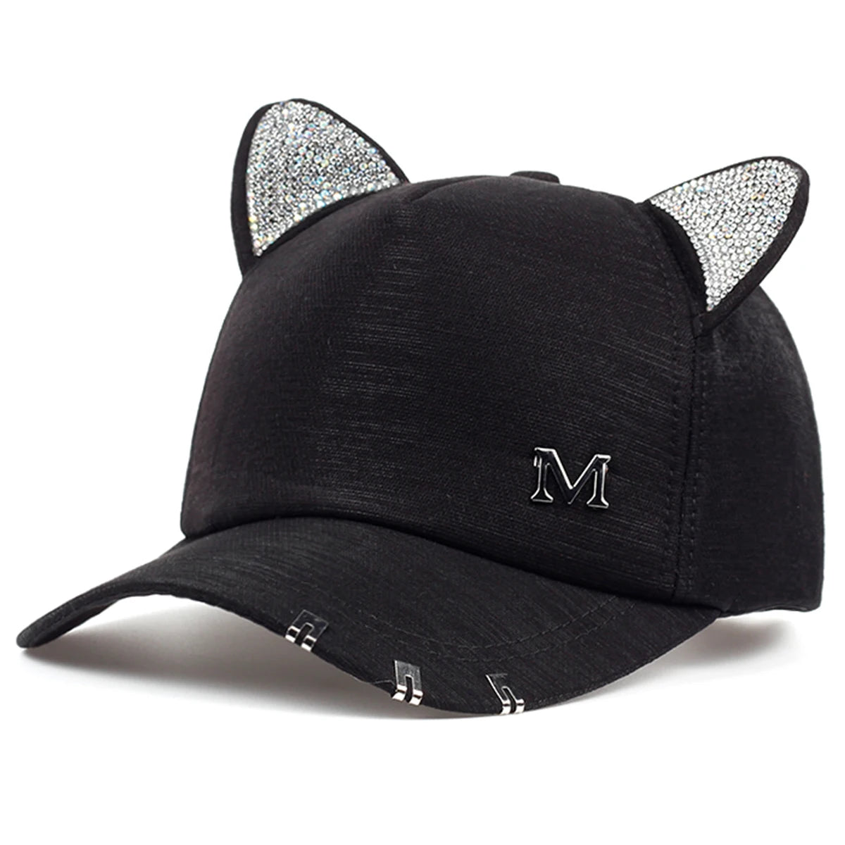 Unisex Cat Ear Studded Baseball Cap Adjustable Sunscreen - Arthur's Wellness Emporium