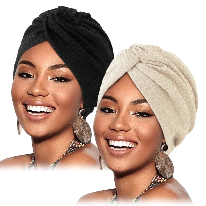 Gathertop Women Pleated Twist Knot Turban Chemo Cap Beanie