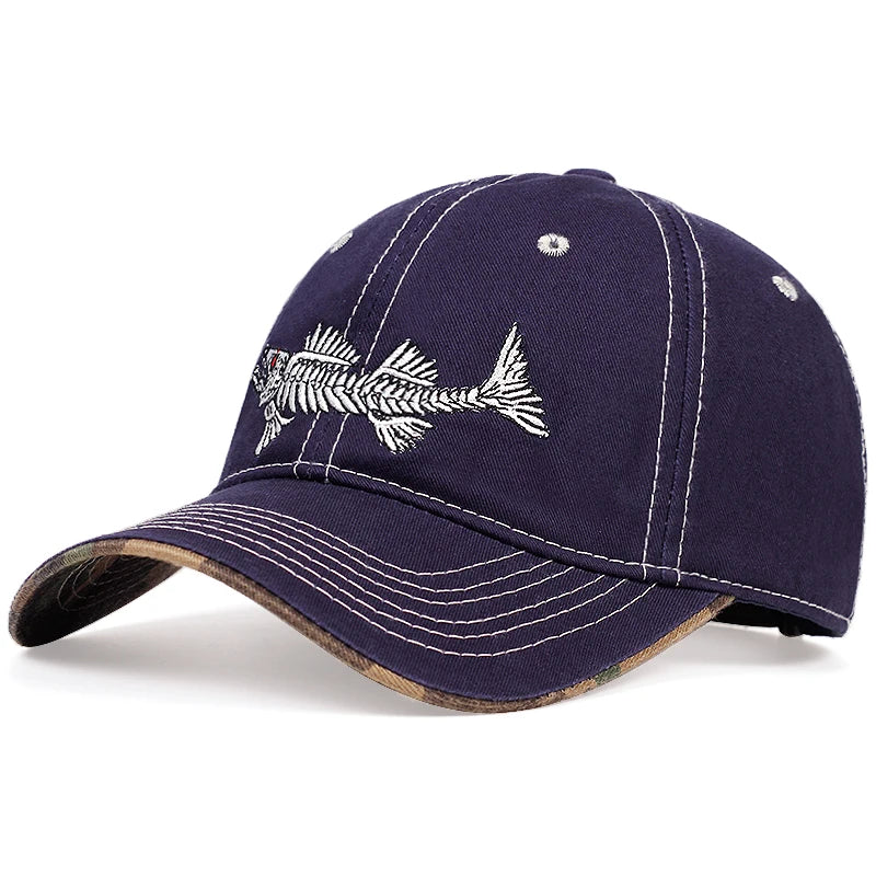 Unisex Fishbone Embroidered Baseball Cap for All Seasons