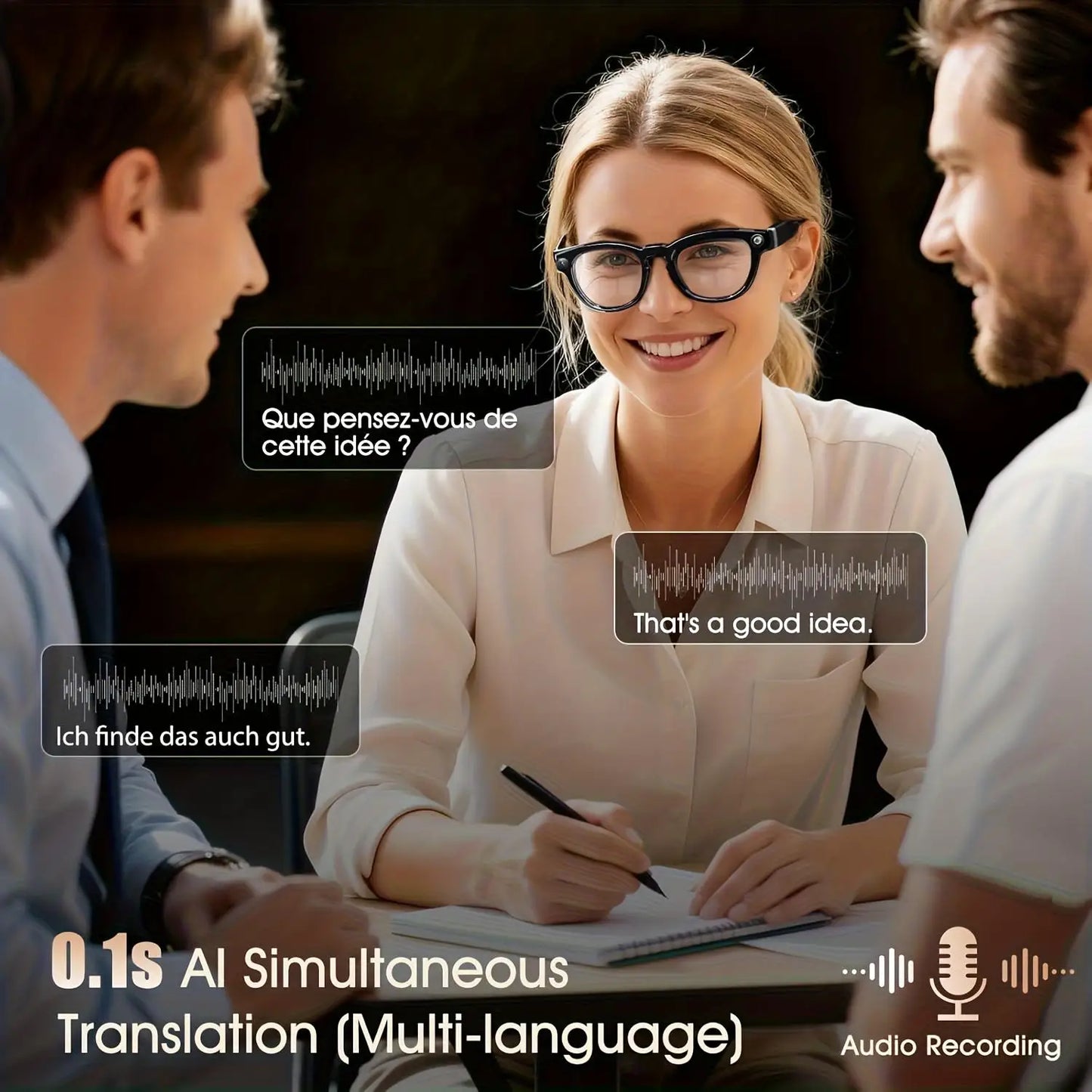 Smart Glasses Real Time Translation AI Chat Assistant 8MP Camera