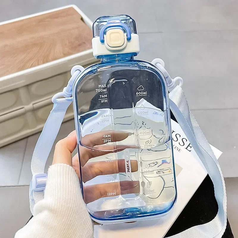 Flat Square Transparent Water Bottle With Adjustable Strap - Arthur's Wellness Emporium