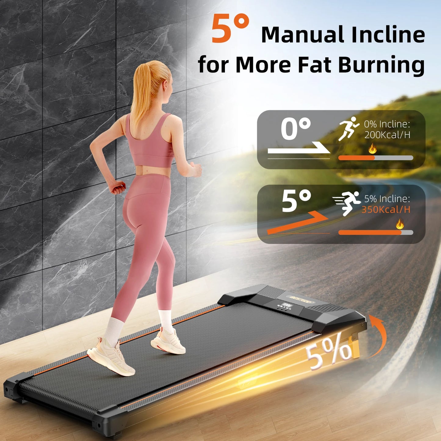 Compact Incline Under Desk Treadmill 330lbs Capacity