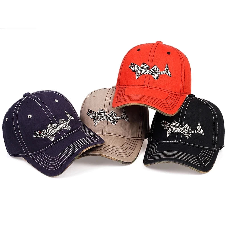 Unisex Fishbone Embroidered Baseball Cap for All Seasons