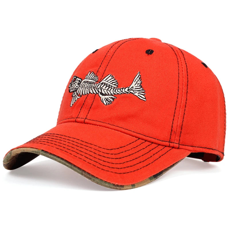Unisex Fishbone Embroidered Baseball Cap for All Seasons