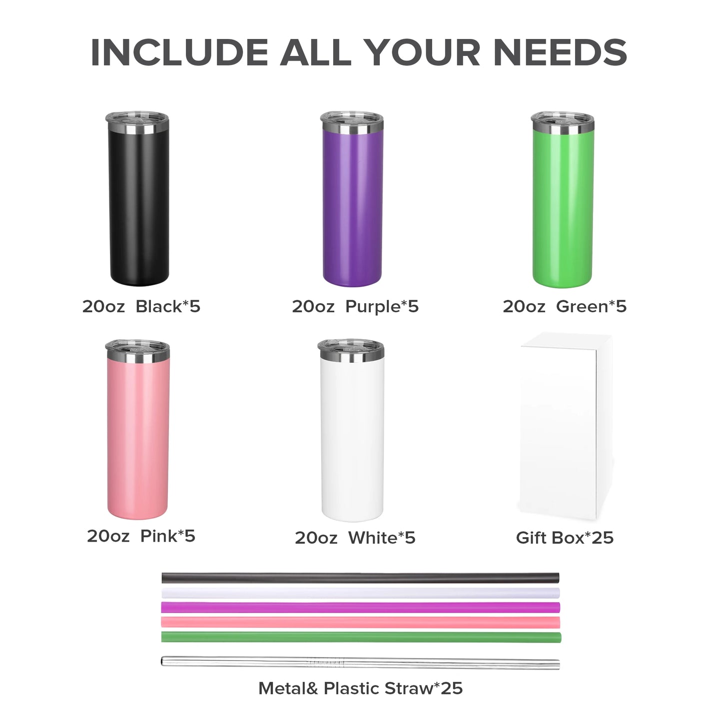 25 Pack 20OZ Powder Coated Vacuum Tumblers in Stylish Colors