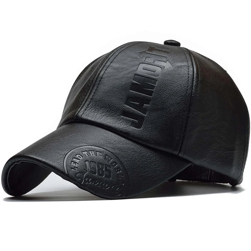 Unisex PU Leather Letter Print Baseball Cap for All Seasons