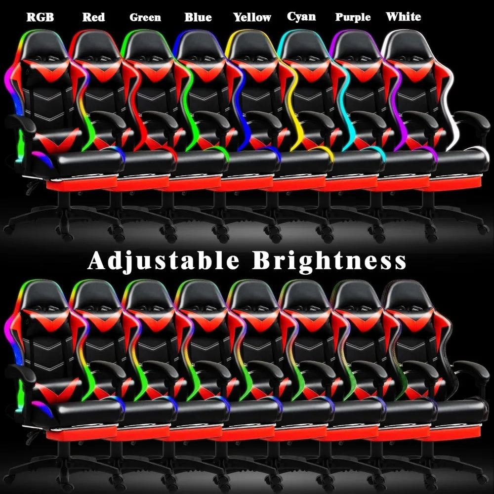 Racing Style Gaming Chair with RGB Lights and Lumbar Support