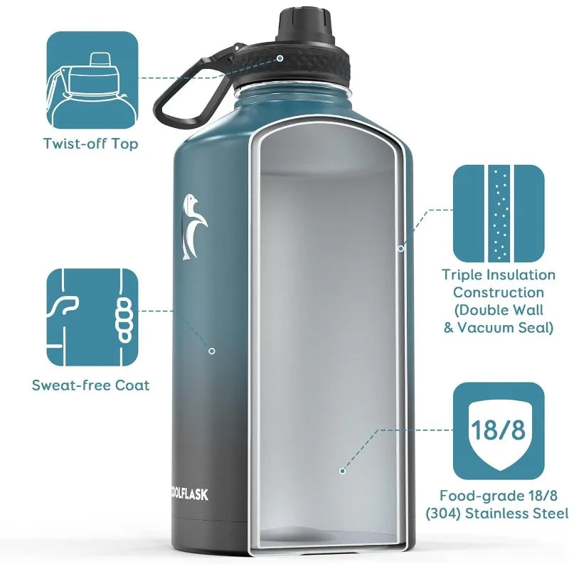 128 Ounce Insulated Water Bottle with Straw and Lids