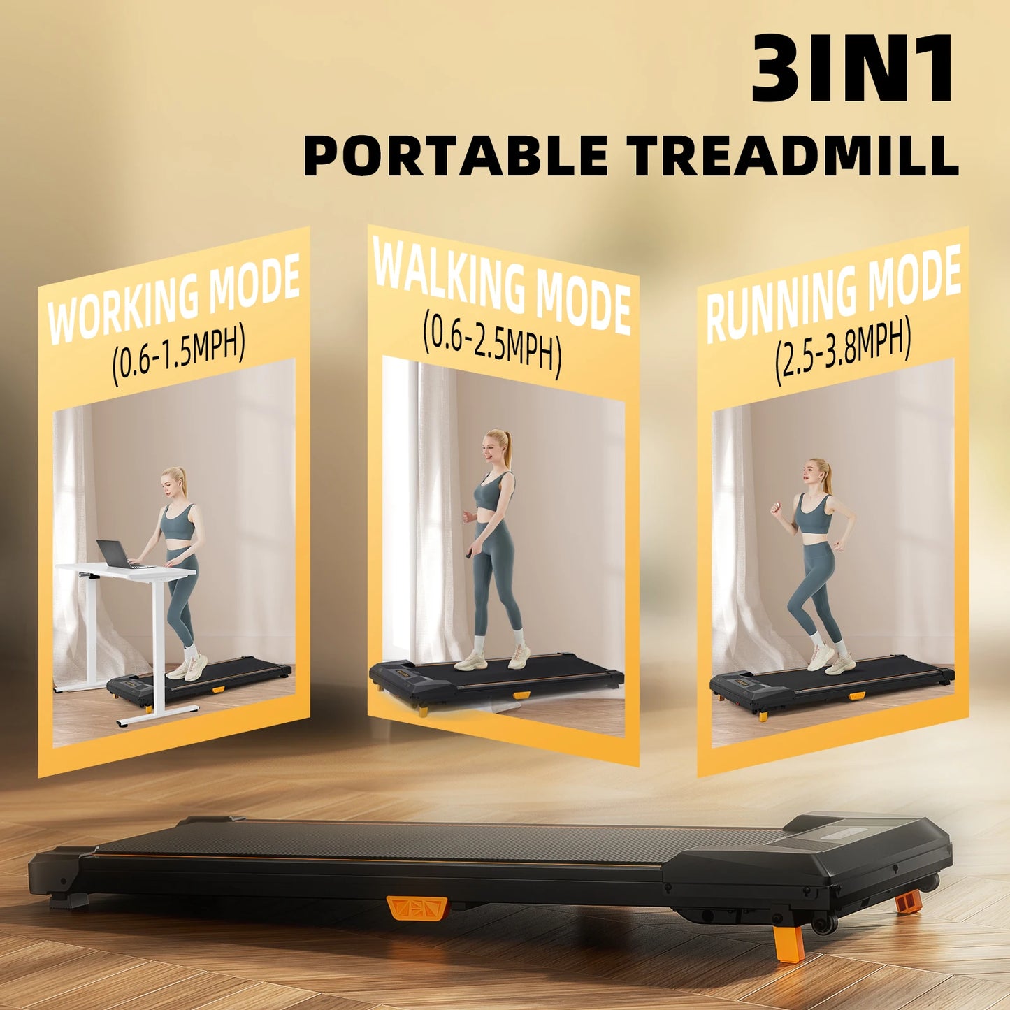 Compact Incline Under Desk Treadmill 330lbs Capacity