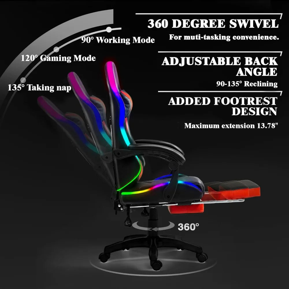 Racing Style Gaming Chair with RGB Lights and Lumbar Support