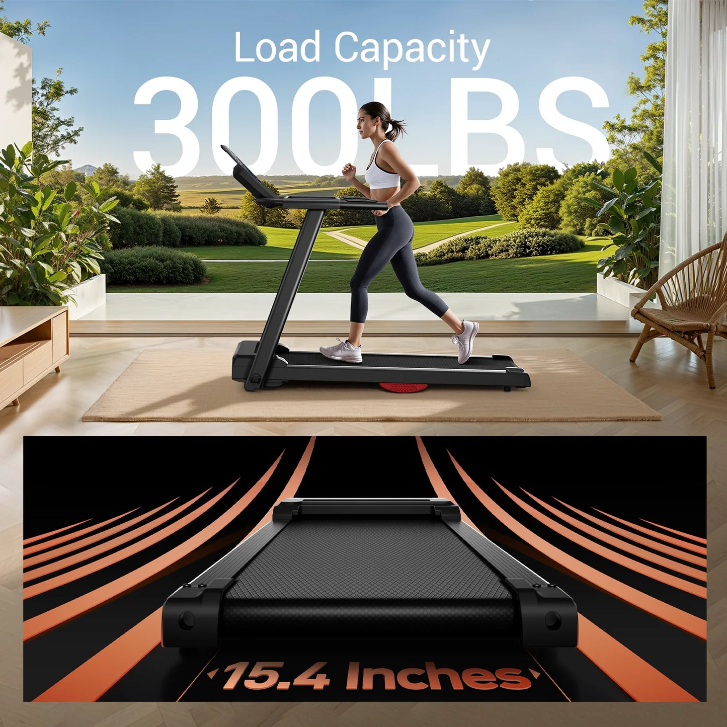 Driving Brushless Foldable Treadmill 3.0HP 300Lb Capacity