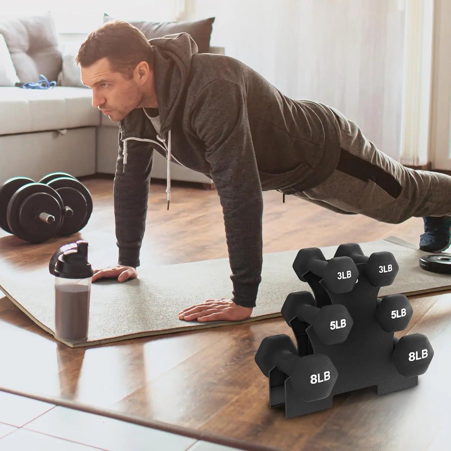Dumbbell Set with Stand Coated Hand Weights for Home Gym