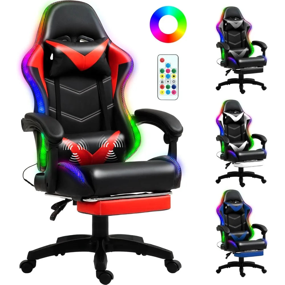 Racing Style Gaming Chair with RGB Lights and Lumbar Support